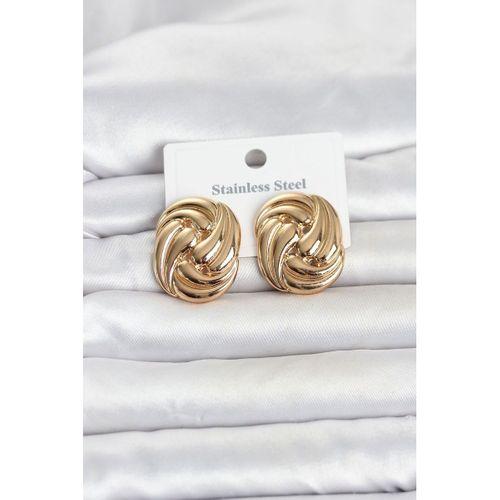 316L Çelik Gold Renk Motif Desen Model Kadın Küpe