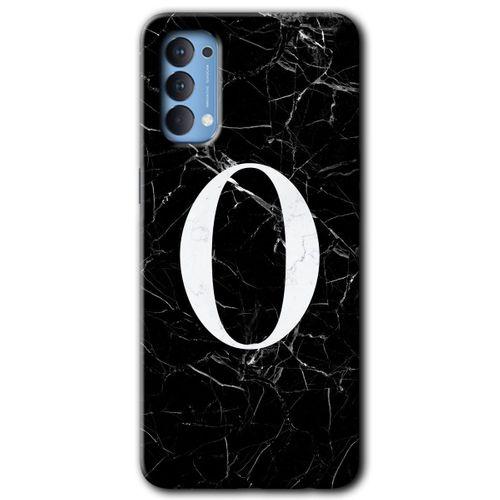 MRCİLETİSİM Oppo Reno 4 Kılıf HD Desen Baskılı Arka Kapak + Temperli Cam - Siyah Mermer Desenli O Harfi