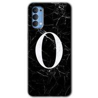 MRCİLETİSİM Oppo Reno 4 Kılıf HD Desen Baskılı Arka Kapak + Temperli Cam - Siyah Mermer Desenli O Harfi