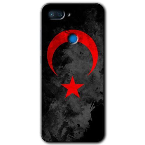 Xiaomi Mi 8 Lite Kılıf HD Desen Baskılı Arka Kapak - Black Ayyıldız + Kırılmaz Cam