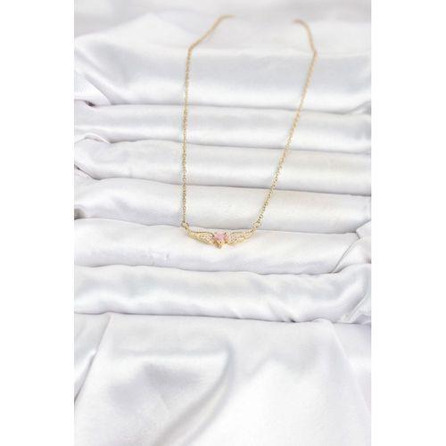 316L Çelik Zincir Gold Renk Kanatlı Pembe Kalp Model Kadın Kolye