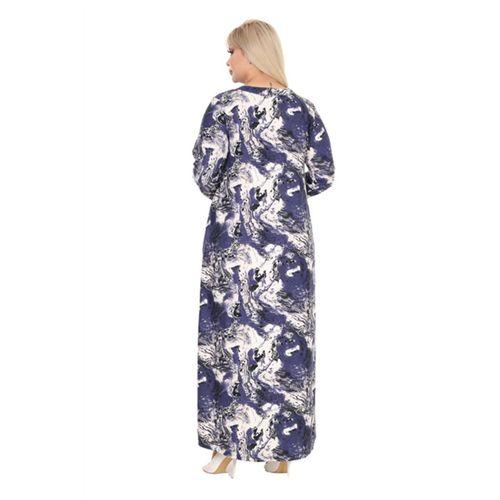 Melsay Butik Yumoş Kumaş Mavi Batik Desen Uzun Kollu Kadın Tesettür Elbise