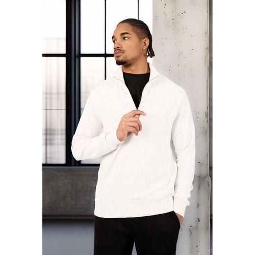 Lars Selanik Örme Kumaş Yarım Fermuar Erkek Sweatshirt - Ekru