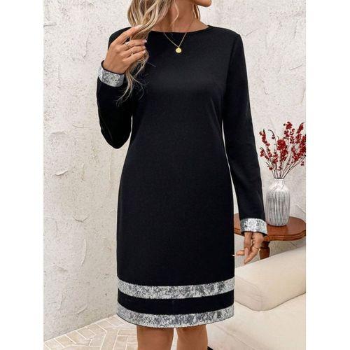 Kadın Uzun Kollu Bisiklet Yaka Mini Ithal Krep Elbise
