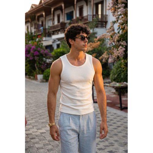 Valmont Premium Regular Fit Fitilli Kaşkorse Kumaş Erkek Atlet - Beyaz