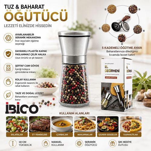 Mini Cam Hazneli Tuz ve Baharat Öğütücü - Krom Kaplama
