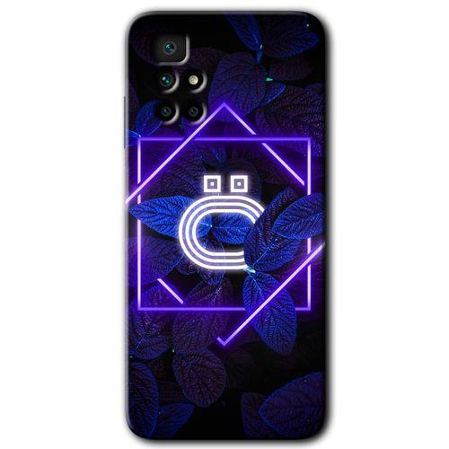 Xiaomi Redmi 10 Kılıf HD Desen Baskılı Arka Kapak + Temperli Cam - Dark Neon Yaprak Ö Harfi
