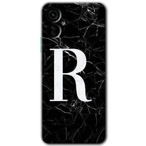 Tecno Camon 19 Neo Kılıf HD Desen Baskılı Arka Kapak - Siyah Mermer Desenli R Harfi