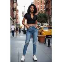 Kadın Siyah Yarım Fermuarlı Ve Kısa Kollu Crop Top Bluz