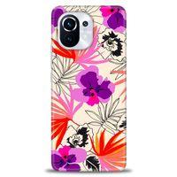 Xiaomi Mi 11 Kılıf HD Baskılı Kılıf - Kırmızı Mor Çiçekler + Tam Ekran Koruyucu