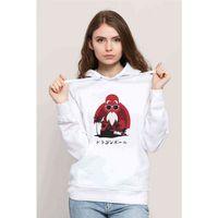 Anime Dragon Ball Baskılı Beyaz Kadın Kapşonlu Sweatshirt