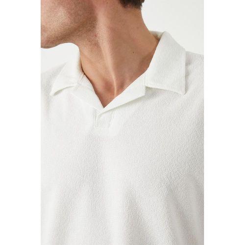 Havlu Kumaş Polo Yaka Erkek T-Shirt - Ekru