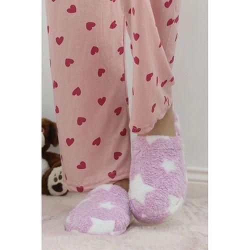 pilelistore Desenli Peluş Terlik Lila
