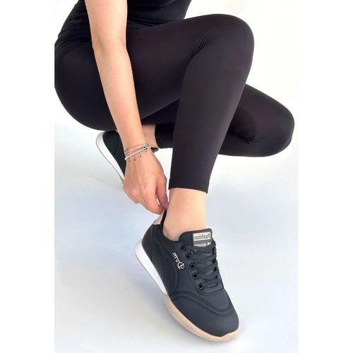 Tawen Siyah Cilt Bej Tabanlı Bağcıklı Spor Ayakkabı