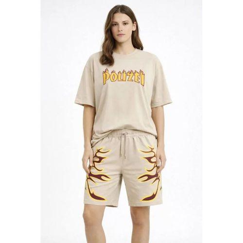 Bej Oversize Baskılı Tişört Şort Takım Cepli Şort Yazlık Rahat Günlük Kombin - Bej