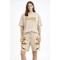 Bej Oversize Baskılı Tişört Şort Takım Cepli Şort Yazlık Rahat Günlük Kombin - Bej