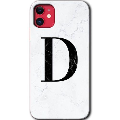 Potkal Hediye Fabrikası iPhone 11 HD Baskılı Kılıf + 9D Tam Ekran Koruyucu - Beyaz Mermer Desenli D Harfi