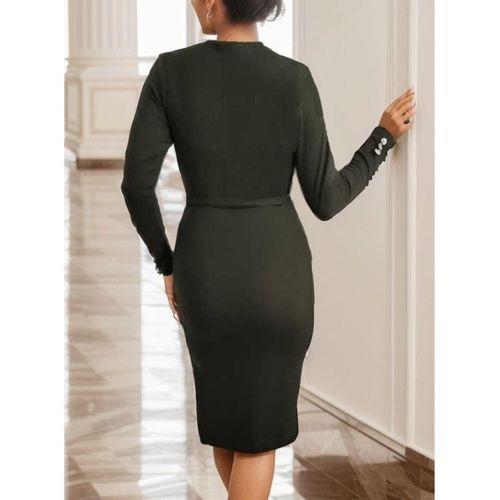 Kadın Uzun Kollu Kruvaze Yaka Bağcık Detay Akrilik Mini Boy Elbise