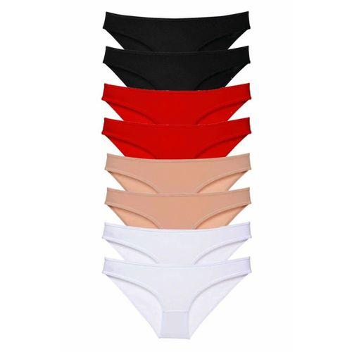 8 adet Süper Eko Set Likralı Kadın Slip Külot Siyah Kırmızı Ten Beyaz