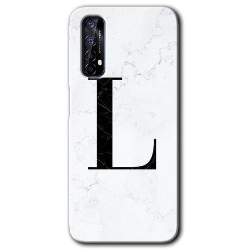 Realme 7 HD Baskılı Kılıf + 9D Tam Ekran Koruyucu - Beyaz Mermer Desenli L Harfi