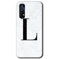 Realme 7 HD Baskılı Kılıf + 9D Tam Ekran Koruyucu - Beyaz Mermer Desenli L Harfi