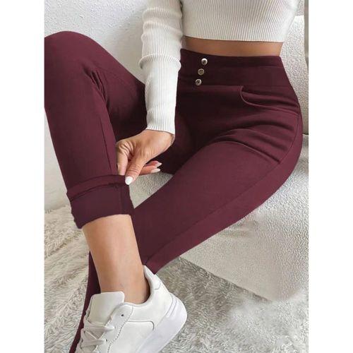 Kadın Yüksek Bel Cepli Düğmeli şardonlu Dalgıç Tayt Pantolon