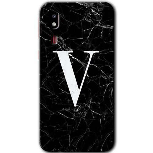 Potkal Hediye Fabrikası Samsung Galaxy A2 Core Kılıf HD Desen Baskılı Arka Kapak - Siyah Mermer Desenli V Harfi