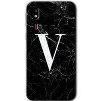 Potkal Hediye Fabrikası Samsung Galaxy A2 Core Kılıf HD Desen Baskılı Arka Kapak - Siyah Mermer Desenli V Harfi