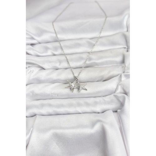 316L Çelik Zincir Gümüş Renk Deniz Yıldızı Model Zirkon Taşlı Kadın Kolye