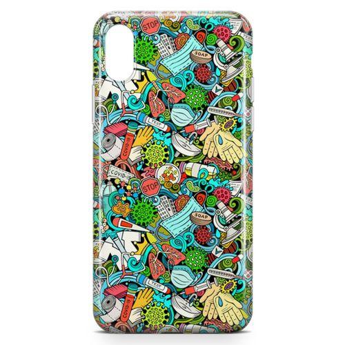 Apple iPhone XS Max Kılıf Covid-19 Doodle Arka Kapak Koruma Desenli Full Koruyucu