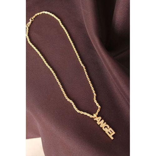 Altın Renk Zirkon Taşlı Melek Yazılı Kolye