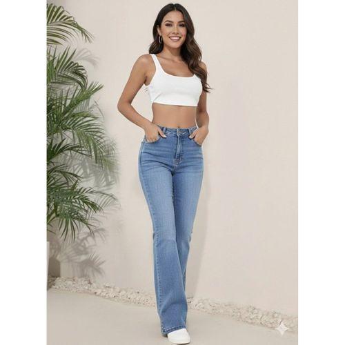 Kadın Yüksek Bel İspanyol Paça Kot Pantolon