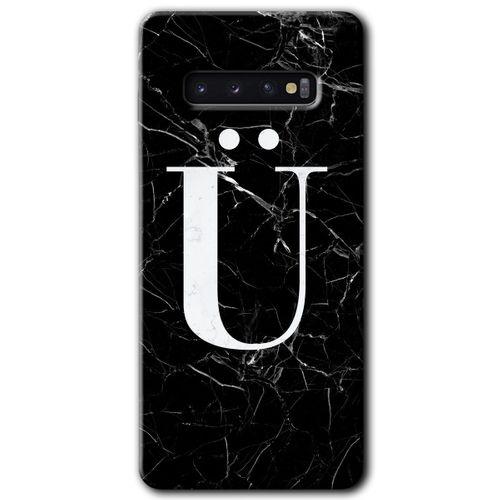 Samsung Galaxy S10 HD Baskılı Kılıf + 9D Tam Ekran Koruyucu - Siyah Mermer Desenli Ü Harfi