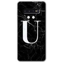 Samsung Galaxy S10 HD Baskılı Kılıf + 9D Tam Ekran Koruyucu - Siyah Mermer Desenli Ü Harfi