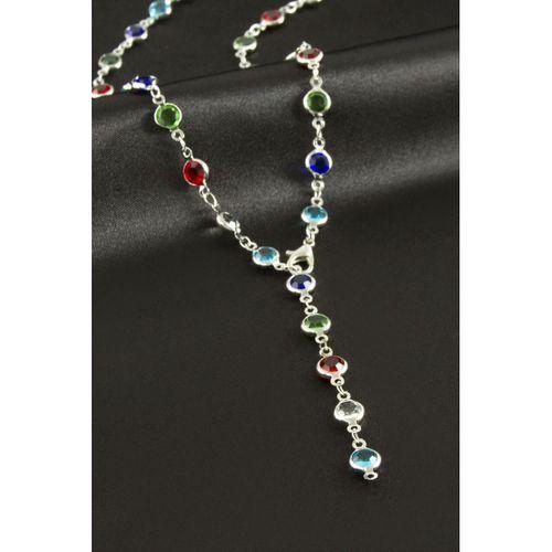 Yuvarlak Zirkon Taşlı Çelik Y Kolye