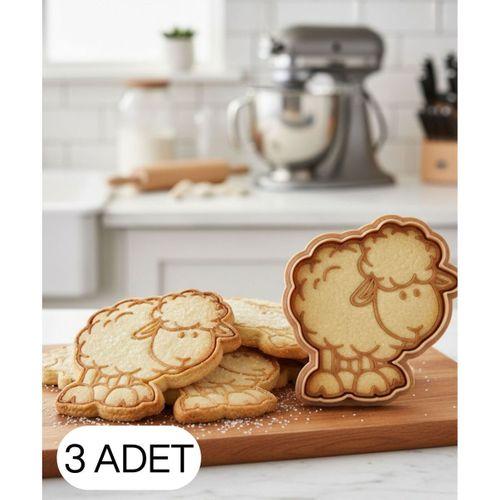 3Lü Sevimli Koyun Şekillendirici Kalıp Kurabiye Hamur Kesici Oyun ve Şeker Hamuru Seti