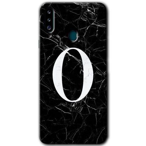 MRCİLETİSİM MRCİLETİSİM Samsung Galaxy A20s Kılıf HD Desen Baskılı Arka Kapak + Temperli Cam - Siyah Mermer Desenli O Harfi