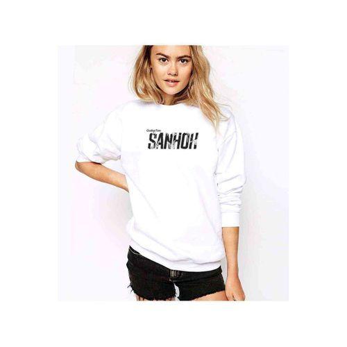 Pubg Sanhok Siyah Baskılı Beyaz Kadın Sweatshirt