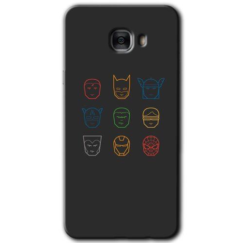 Samsung Galaxy C7 Kılıf HD Desen Baskılı Arka Kapak + Temperli Cam - Avengers Minimalism