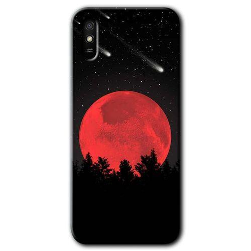 BeRa Aksesuar Xiaomi Redmi 9A Kılıf Baskılı Kapak - Kanlı Ay +Tam Kaplayan Mat Seramik