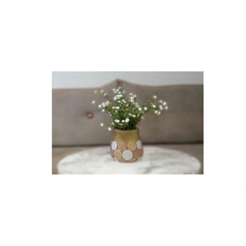 2 Adet Vazo Dahil,Vazoda Çiçek,Beyaz Yapay Çiçek,Vazo Dekoratif Altın Puanlı Poliresin 9X9X15Cm