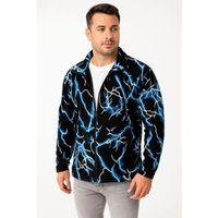 Erkek Tam Fermuarlı Desenli Polar Sweat Lightning Desen Yakalı, Uzun Kollu, Oversize Rahat Kalıp - Siyah