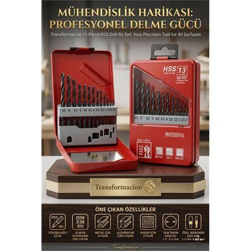 13 Parça 1.5-6.5 mm Alüminyum Metal Ağaç HSS Uçlu DIN 338RN Matkap Ucu Seti 723032