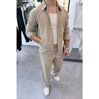 Slimfit Yakalı Astarlı Yan Cep Baggy Pantolonlu Kadife Takım