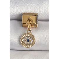 316L Çelik Gold Renk Sallantı Zirkon Taşlı Göz Model Nomination Charm
