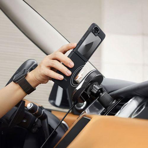 Galaxy Z Flip 6 Kılıf M-safe Şarj Özellikli 600D Aramid Fiber Pitaka Ultra-Slim Classic Serisi Black-Grey Twill Kapak