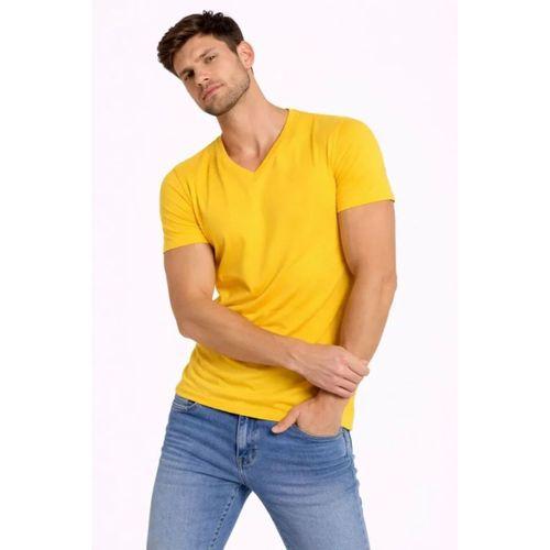 Erkek T-Shirt V Yaka Slim Fit Dar Kesim Likralı Tişört Günlük Basic Body - Limon