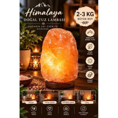 Himalaya 2-3 Kg Doğal Kaya Tuzu Lambası Ahşap Kaideli Dekoratif Ortam Lambası