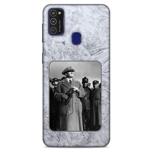 Samsung Galaxy M21 Kılıf Atatürk (33) Hybrid Kılıf Beyaz Tüyler
