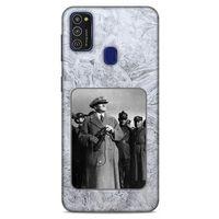 Samsung Galaxy M21 Kılıf Atatürk (33) Hybrid Kılıf Beyaz Tüyler